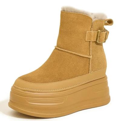 9CM Wildleder Kuh Echtes Leder Plattform Keil 2024 Winter Plüsch Frauen Stiefel Versteckte Heels Frühling Warme Ankle Booties Herbst Schuhe