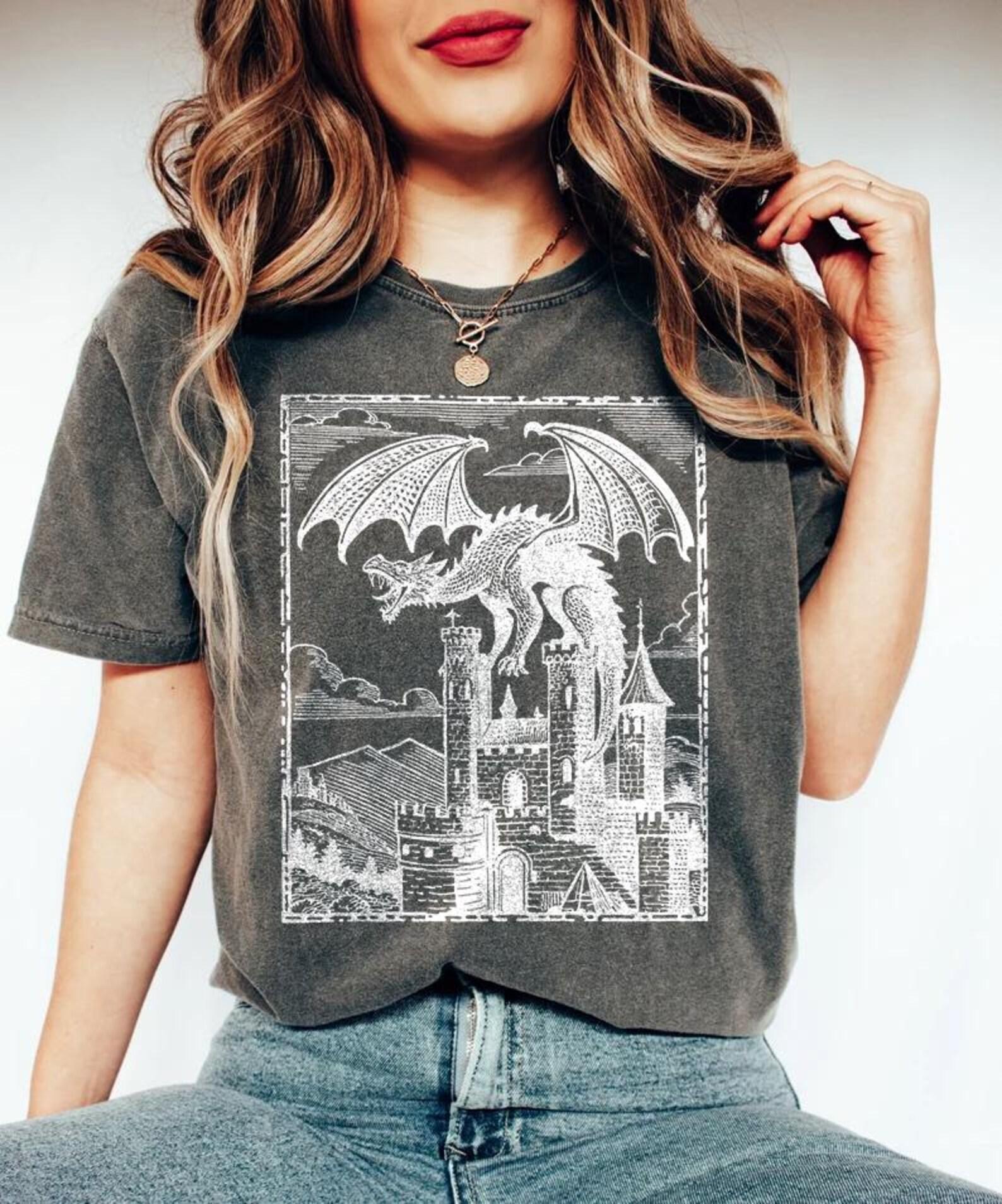 Dragon Vintage Dark Art 90s Shirt, 90s Tattoo Shirt, Retro Medieval Y2k Tshirt, Dragon Lovers Gift Tee, Grimdark, Fantasy Reader T-Shirt 4XL