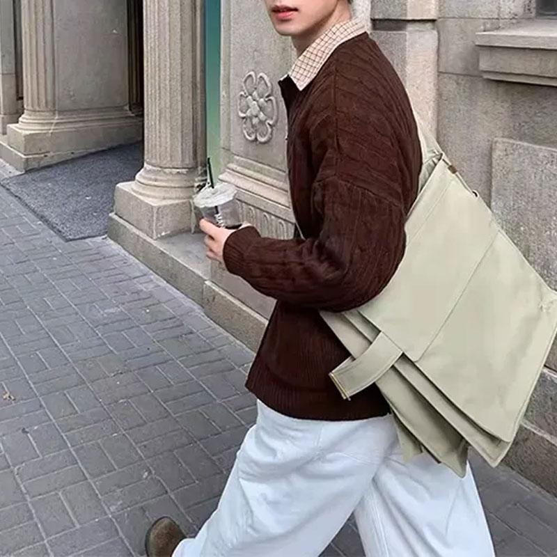 American Retro Solid Color Knitted Cardigan Autumn Winter Stylish Zipper Men's Clothing O-Neck Casual Loose Long Sleeve Sweaters