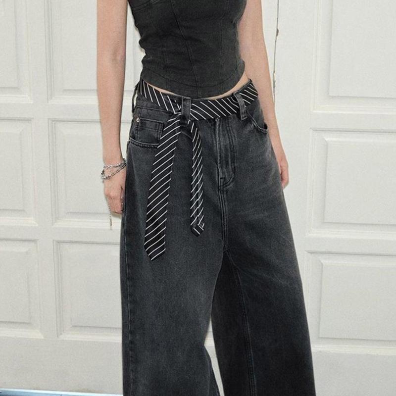 2000s Striped Skinny Necktie Classical Narrow Design Multiuse Tie Waistband Nylon Fashion Accessory For Women Men Unisex