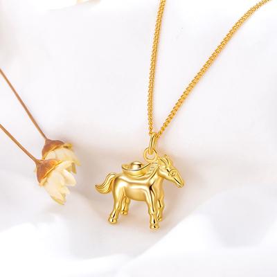 2026 New Horse Brings Wealth Zodiac Horse Necklace 3D Pony & Gold Ingot Cute Horse Pendant