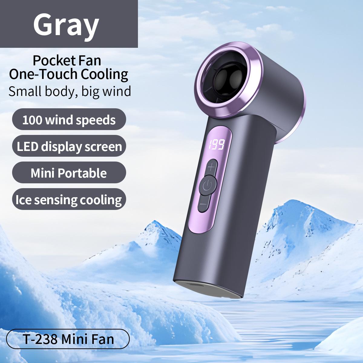 T238 High Speed Turbo Handheld Fan 199 Speeds LED Digital Display USB Rechargeable Portable Mini Cooling Fan for Outdoor Travel серый