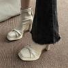 Pure desire bow high-heeled boots women's autumn new square head elegant temperament fashion short boots waterproof table