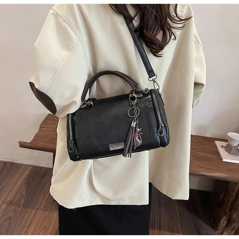 Tassel Decor Handbag Women Large Capacity Shoulder Bags Fashi Zipper Ladies Crossbody Bag With Removable Strap