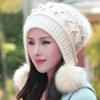 Women Girls Hat Autumn Winter New Padded Rabbit Hair Cap Solid Color Double Thickened Cute Ear Protection Wave Knitting Pattern Warm Hat