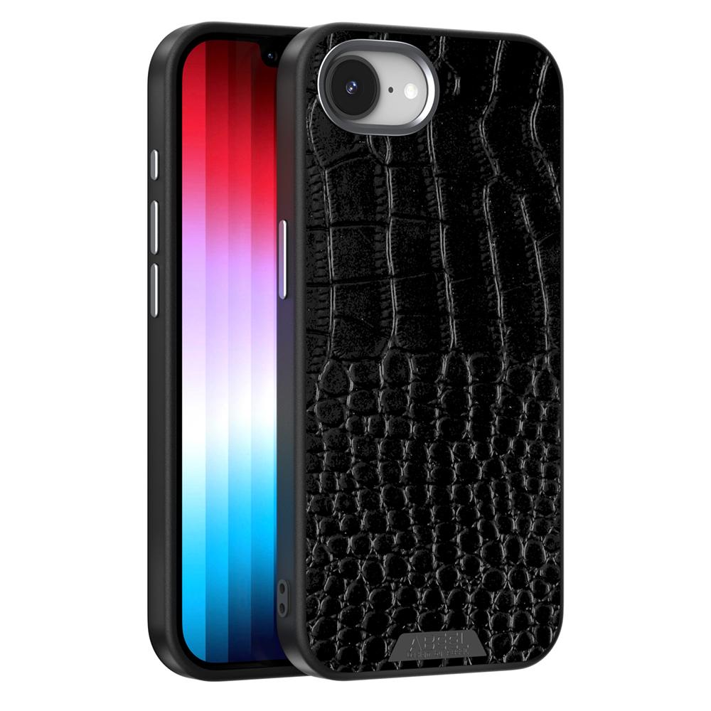 

ABEEL For iPhone 16e Case Compatible with MagSafe Crocodile Texture Micro-Embossing Back Cover Black