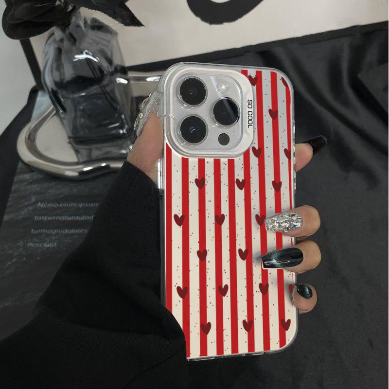 Case for Realme 15 14 13 12 Pro Plus 11 10 Pro 8 5G C63 C55 C53 C51 C61 C25 C21Y C25Y Red Stripe Love Heart Plating Pink Cover