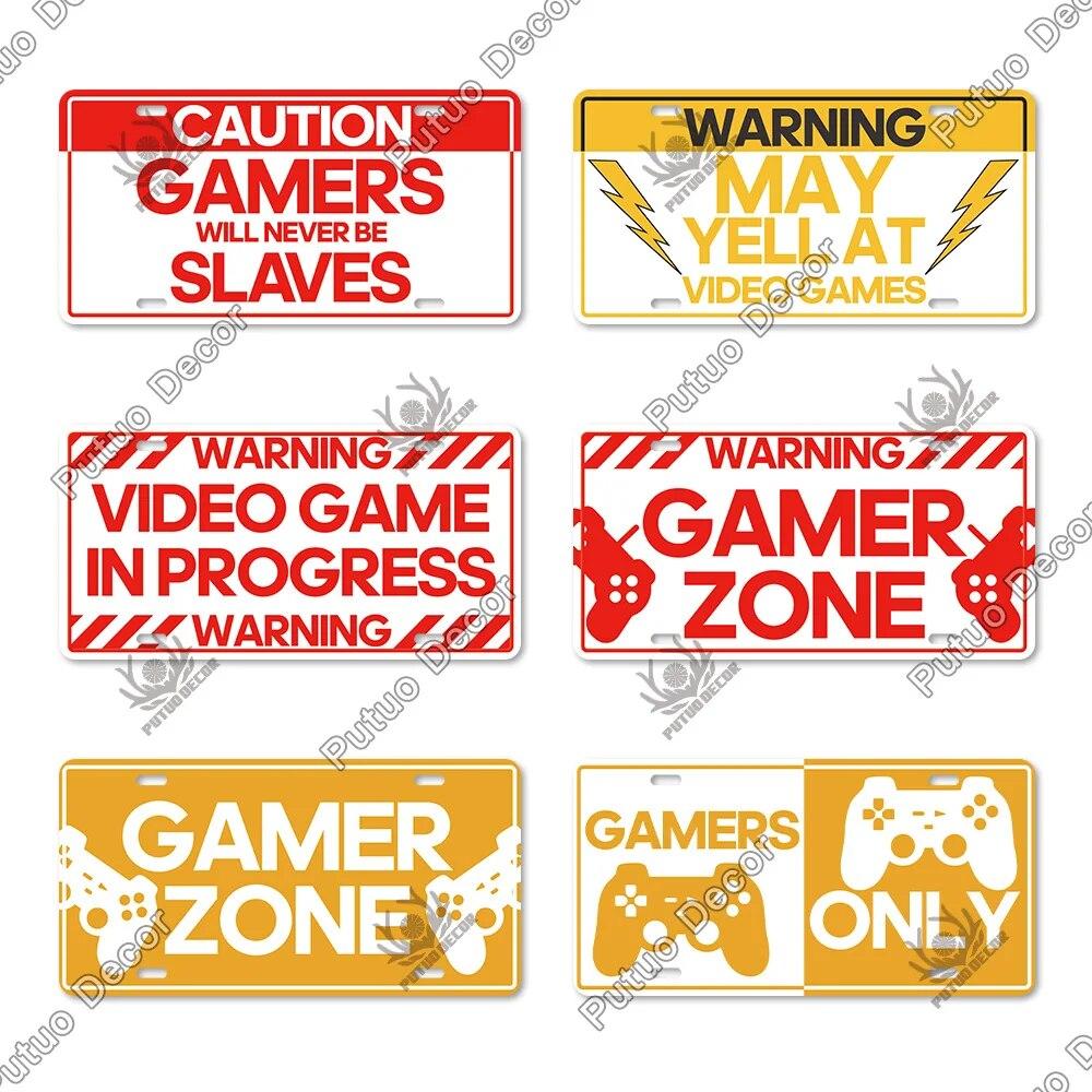 Putuo Decor Warning  Game Zone Tin Sign License Plate Plaque Metal Vintage Poster for Man Cave Pub Club Park Wall Art Decor