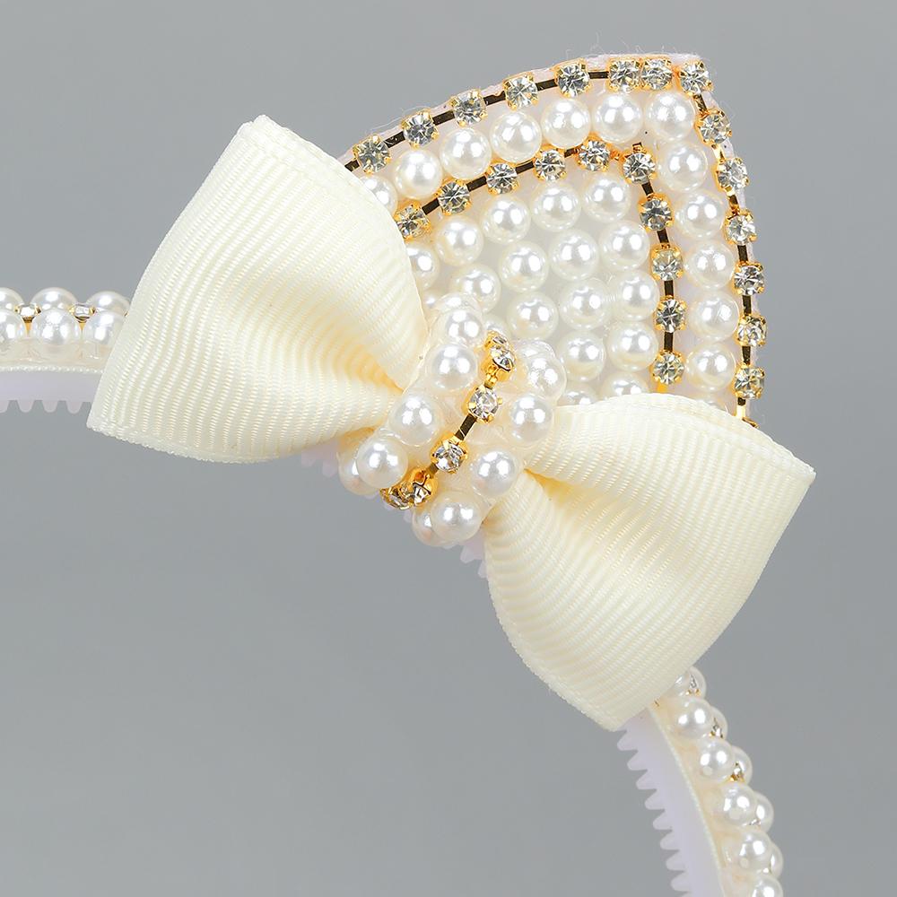 Kattöron Hårband Söta Öron Elegant Pärlrosett Hårband För Flickor Sött Huvudband Barn Hårbygel Tillbehör Tiara