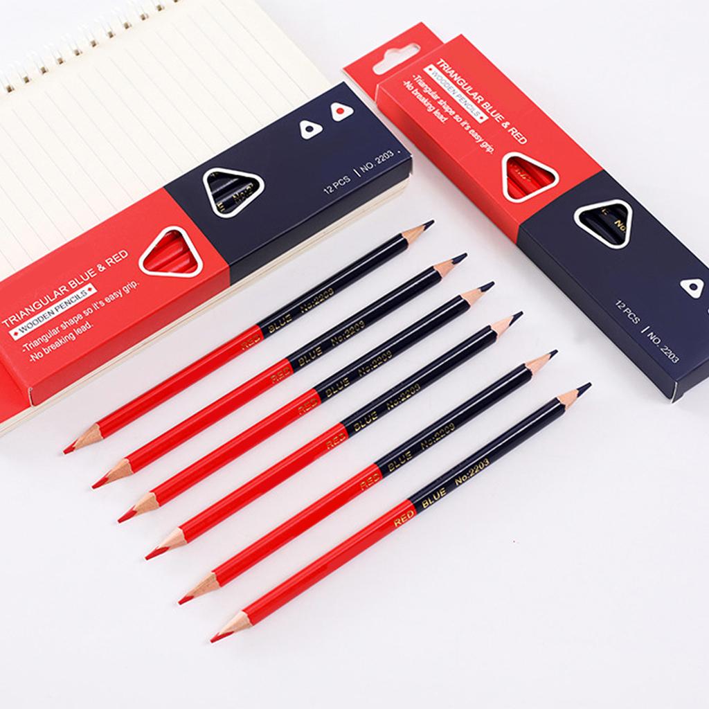 12Pcs Lápis de Verificação Lápis Vermelho e Azul Lápis de Cor Dupla Lápis Apagáveis Pré-Afiados para Verificação de Coloração