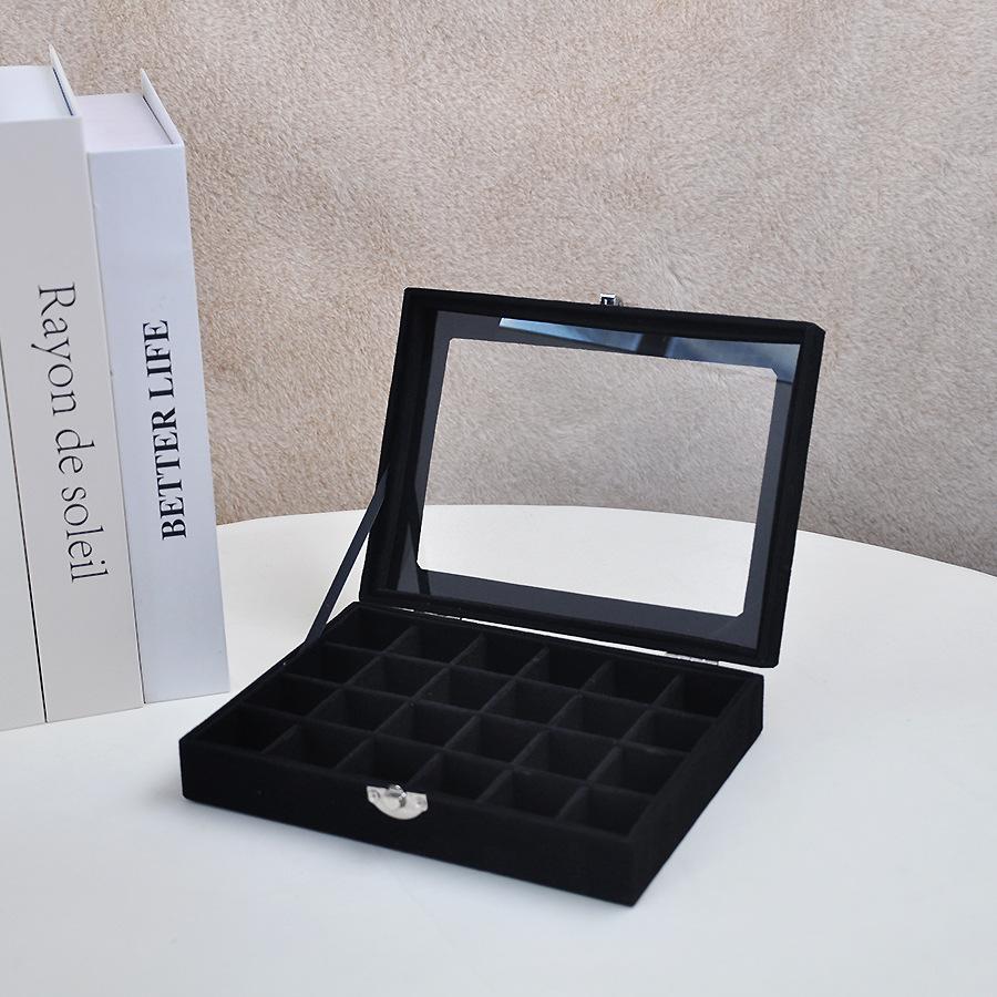 Elegant Velvet Jewelry Storage Box with Clear Lid, Black for Rings, Earrings and Watches