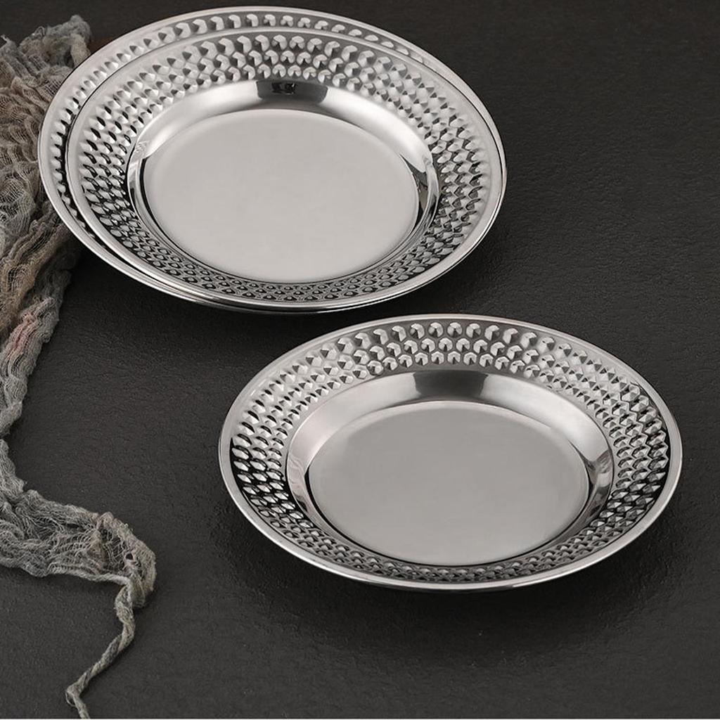 Mirror Polishes Stainless Steel Dinner Plates Set Durable Unbreakable Metal Trays For Family Dining, Camping Event Kitchenware