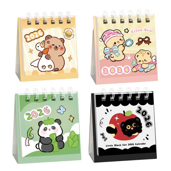 2026 Mini Tischkalender Kawaii Delfin Bär Katze Bilder Bürodeko mit Spiralbindung