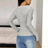 Women's V-neck T-shirt Inner Layer Women's Lace Neckline Design Knitted Bottoming Shirt Slim Long-sleeved Top