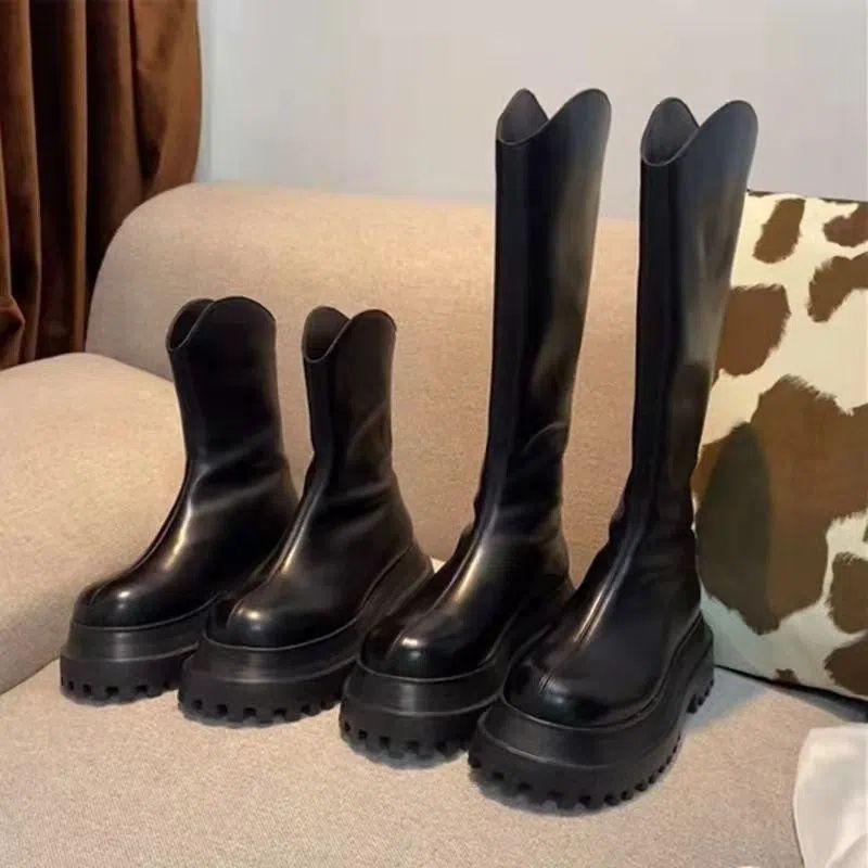 Thick-soled Martin boots for women's 2025 new models increase in height, autumn and winter, tall and thin, small but knee leather boots for women