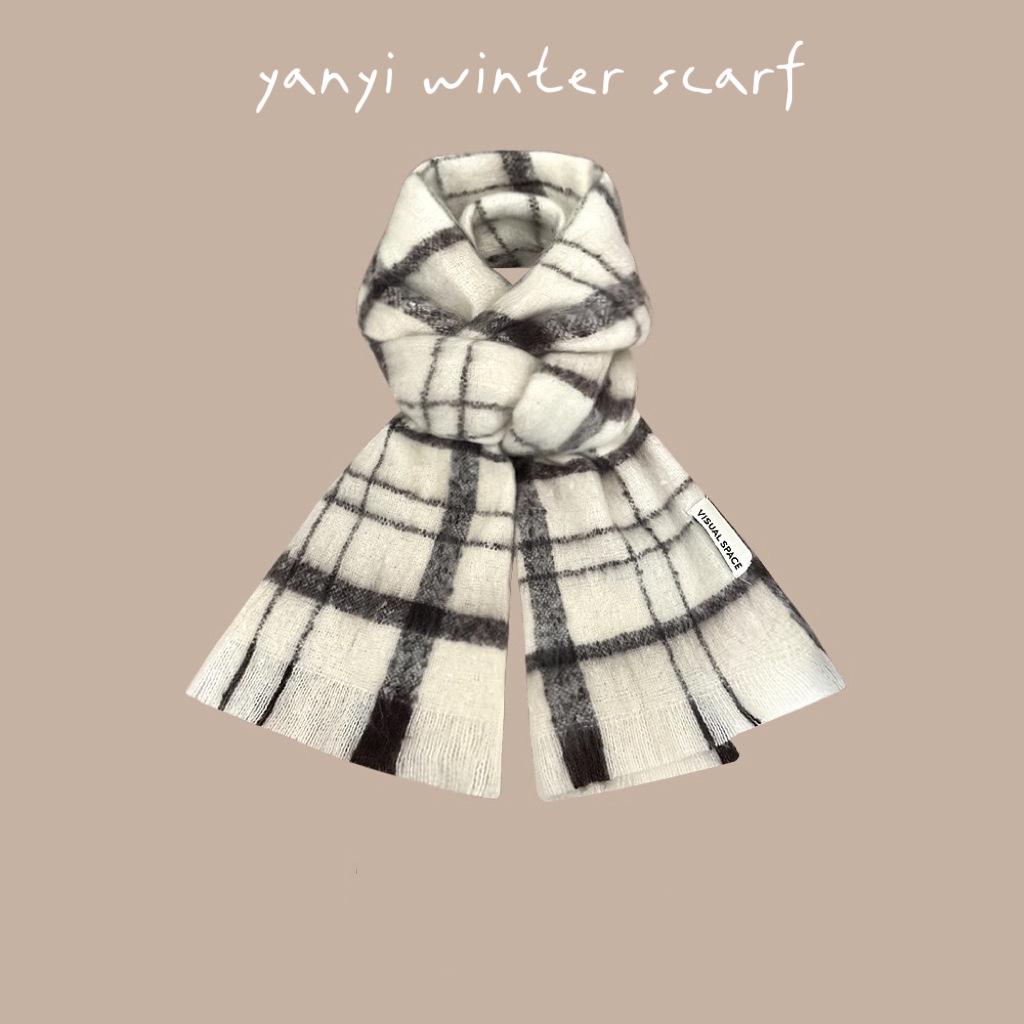 Women's Autumn & Winter Plaid Scarf: Thick Imitation Cashmere Shawl, Solid Color Neck Warmer for Students