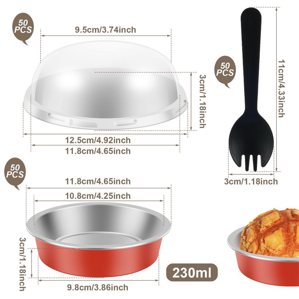 50Pcs Mini Cake Pans with Lids and Spoon 230ml Non Stick Foil Baking Box Kitchen Tools Ramadan Mini Bread Muffin Tins Loaf Pans