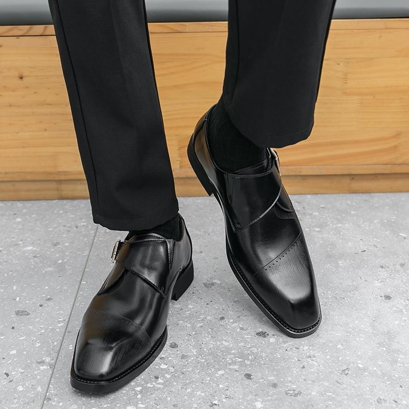 Fashion Black Brown Monk Strap Loafers For Men Trend New Pointed Leather Shoes Male Designer Formal Wedding Dress Homecoming Footwear