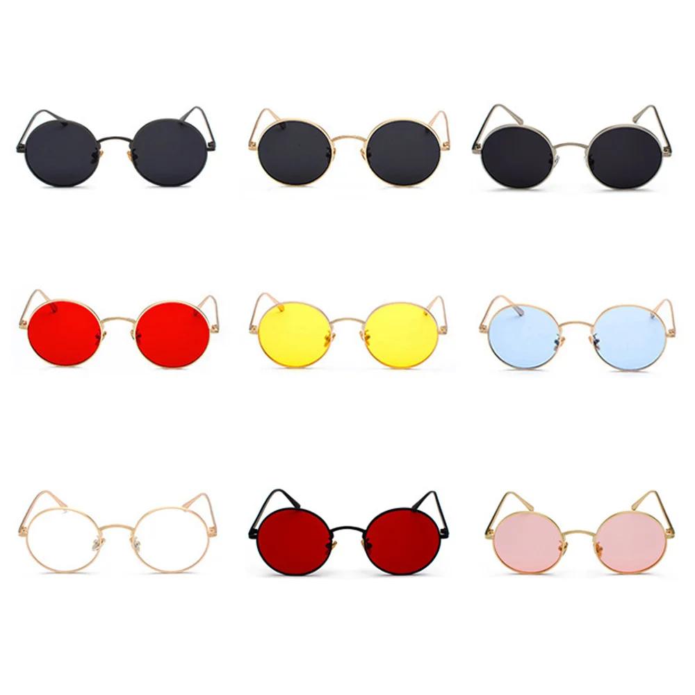 New Gold Round Metal Frame Sunglasses Men Retro  Summer Style Women Red Lens Sun Glasses Unisex Yellow Pink Black