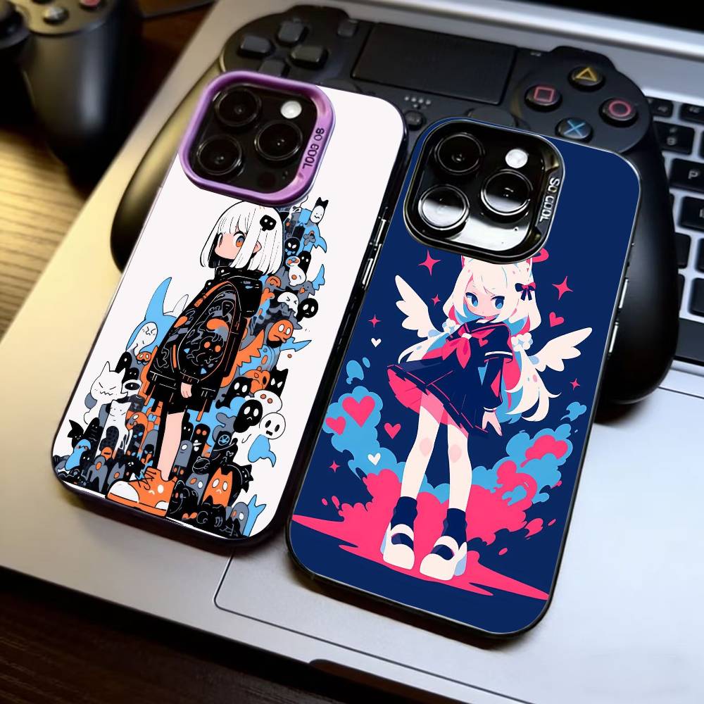 Kawaii Illustration Phone Case For iPhone 17,16,15,14,13,12,11 Plus,Pro Max,XS,Colorful Silver Phone case Funda Cover