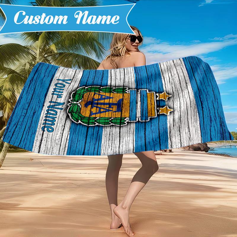 Custom Name Beach Towel Argentina Football Crest Soft and Quick-drying Beach Towel, Suitable for Travel, Swimming Pool, Gym, Yoga, Gifts