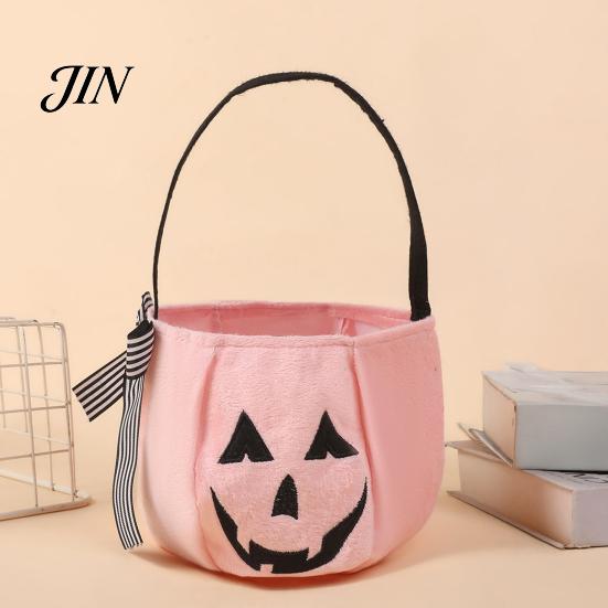 Embroidered Candy Holder Halloween Pumpkin Bag for Kids, Trick or Treat Tote Large with Handle, Reusable Snack Bucket Party Favors Festive Decoration