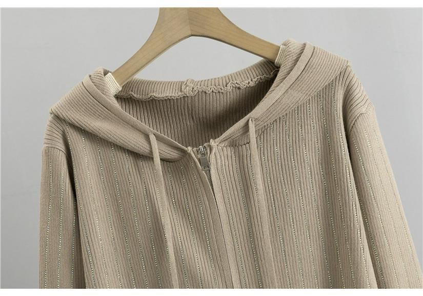 Conjunto de Calças de Perna Larga e Cardigã de Malha com Capuz - Moda Europeia Feminina Casual Outono/Inverno com Detalhes em Strass