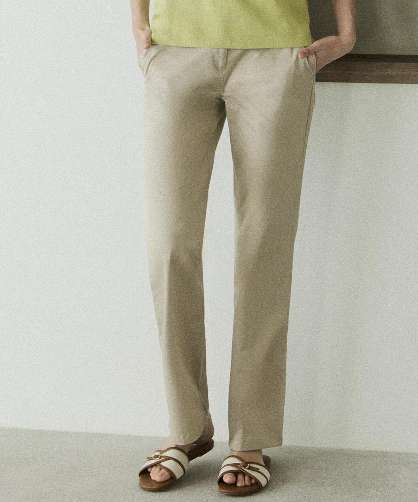 Santamillanopollokeulleob Cotton Chino Pants With Back Elastic Waist Light Beige