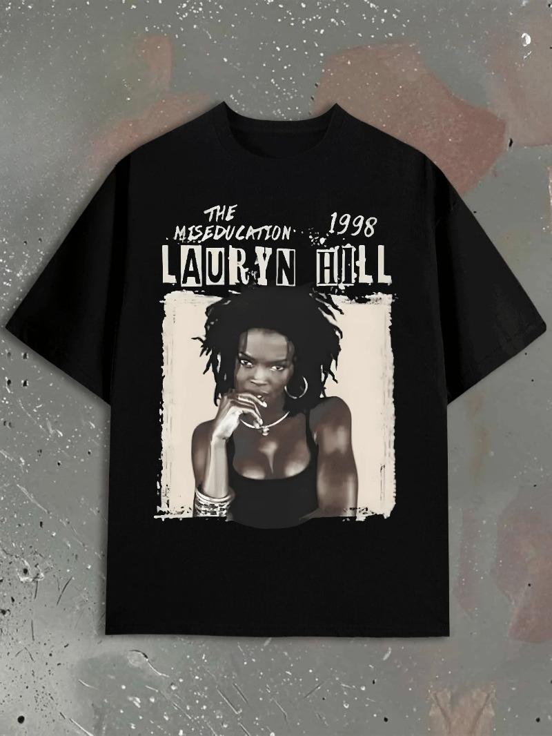 Retro Lauryn Hill singer 90s music graphic Tshirt Lauryn Hill casual digital print pure cotton thick Tshirt oversized t shirt S