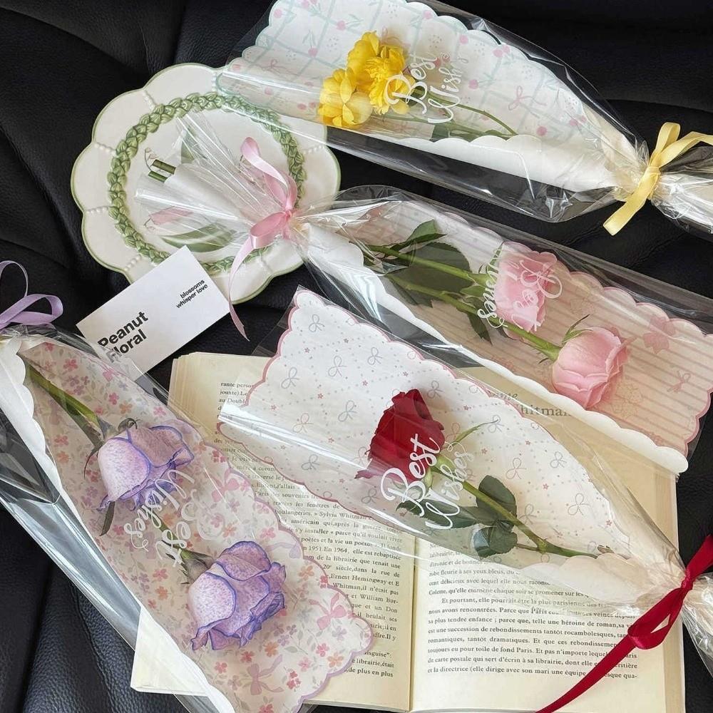 10pcs Bow Flower Packaging Bag DIY Waterproof Flower Wrapping Packa Transparent Floral Material Packaging Single Rose Sleeves