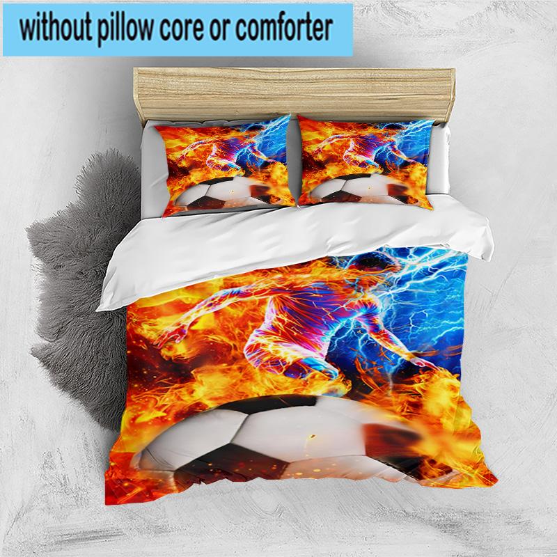 3PCS Football Player In Flames 3pcs Bedding,Including 3PCS Duvet Cover And 2pcs Pillowcases Perfect for Christmas,Ideal for Bedroom, Dormitory