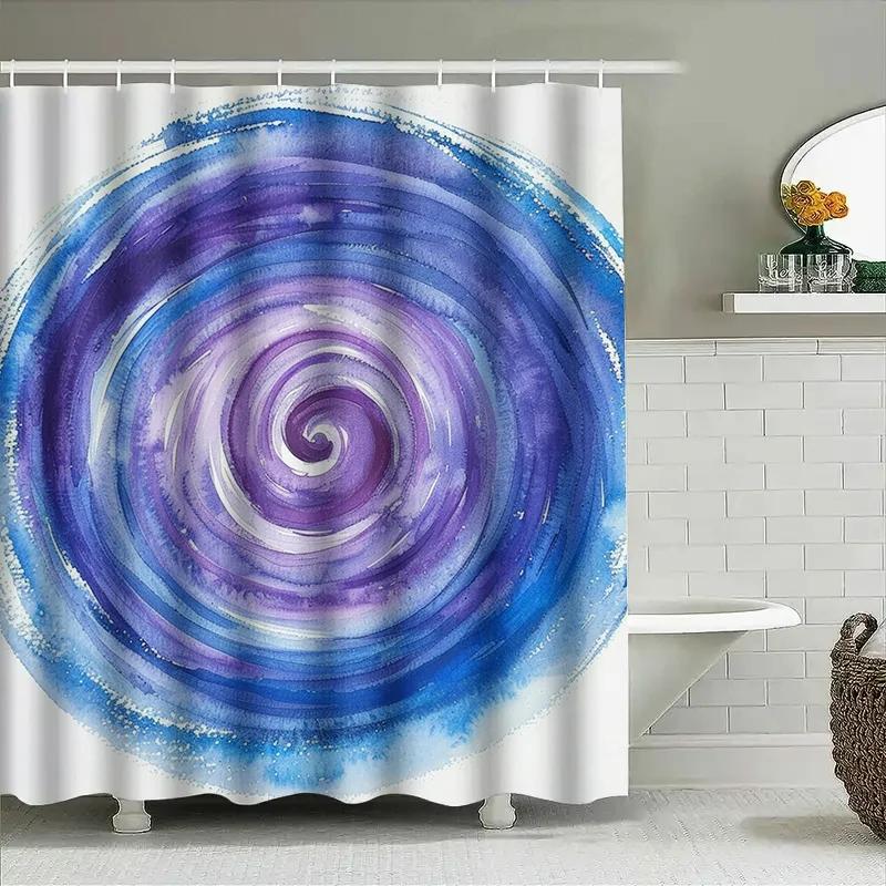 Watercolor Spiral Artistic Waterproof Shower Curtain - Creative Design for Bathroom, Adds Unique Calmness and Elegant Style