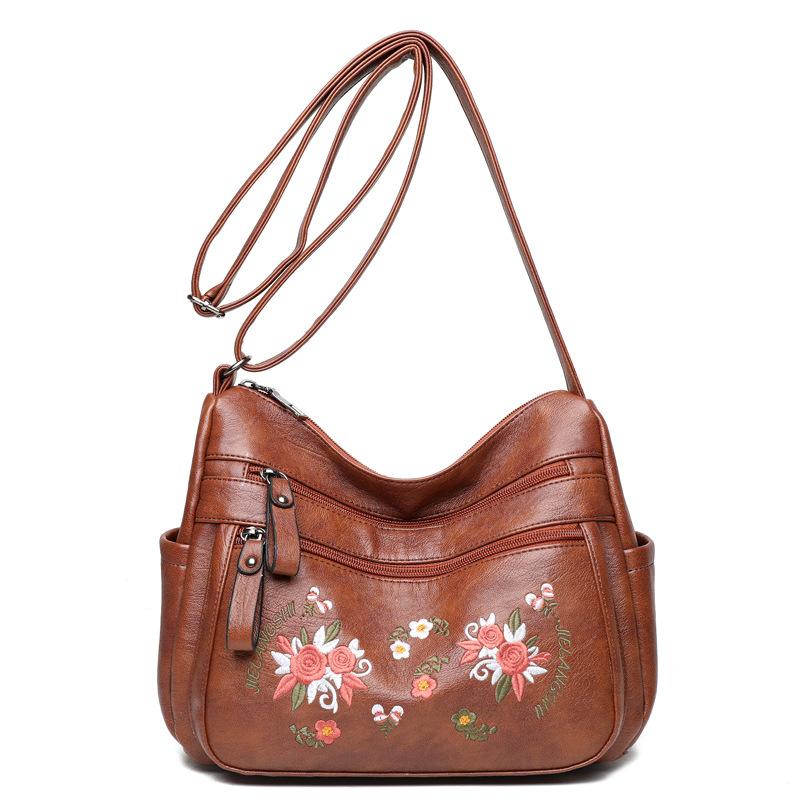 Этническая сумка через плечо в китайском уличном стиле из мягкой кожи элегантная сумка через плечо стильная шикарная сумка-мессенджер 272013cm коричневый 2298₽