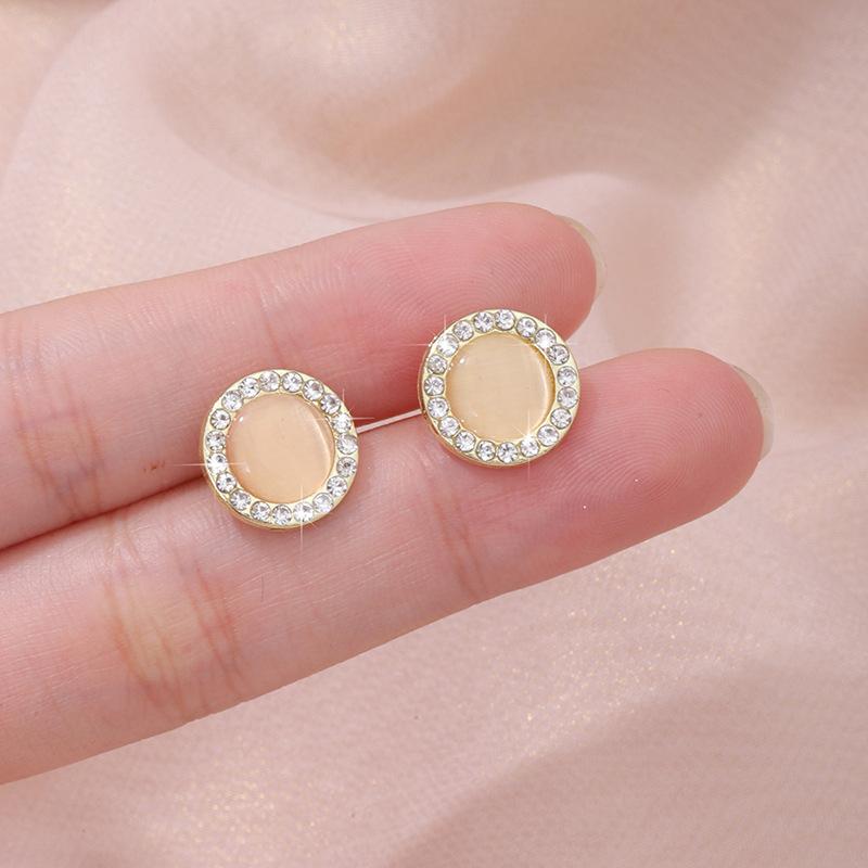 S Silver Needle Opal Diamond Pearl Stud Earrings Colored Round Earrings Earrings