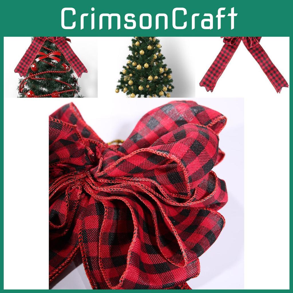 Stylish Red And Black Check Bow Tree Ornament Designed For Christmas Tree Decoration And Festive Cheer