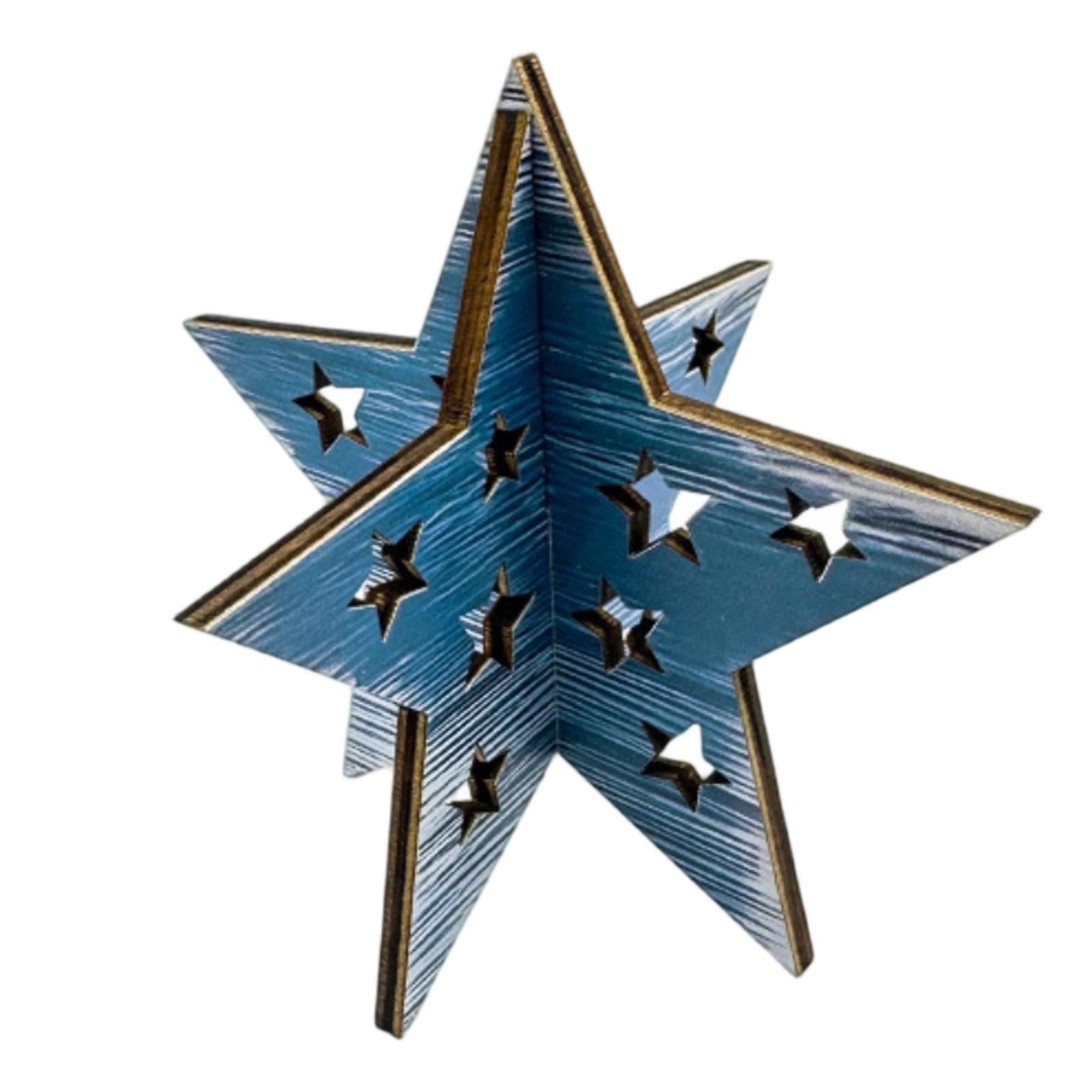 

Wooden Star Shaped Table Centerpiece Decorative Ornament with Cut Out Star Patterns for Home Display One Size синий