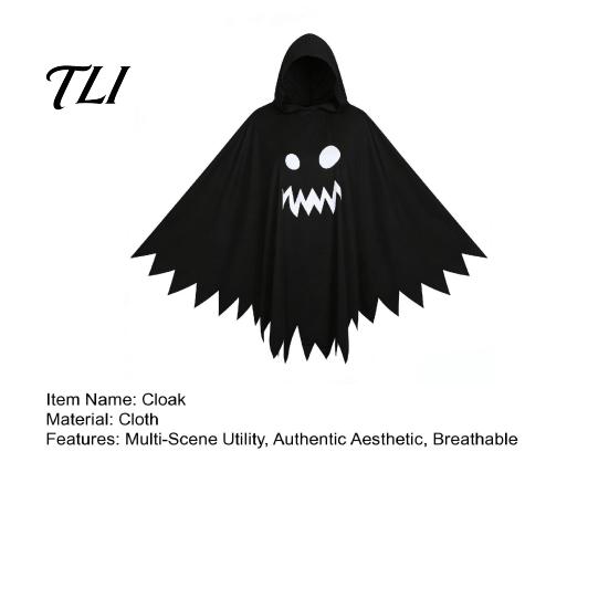 Schwarz-Weiß Geisterumhang Halloween mit Kapuze, Lockerer Schnitt Unregelmäßiger Saum Kostümparty Kleidung für Cosplay Party, Gruseliger Pullover Umhang Kinder Erwachsene