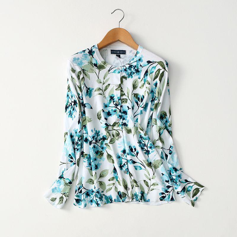 Foreign Trade Export Ethnic Style Tie-dye Print Knit Cotton Blended Intellectual Women Spring and Autumn round Neck Cardigan Non-Ironing