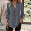 JPNTKY Women's Fashion Casual Solid Color Print Long Sleeve V Neck Blouses & Shirts