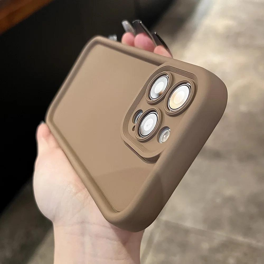 

Силіконовий чохол для iphone 16 15 14 13 12 11 Pro XS Max Mini XR X 8 7 6 6S Plus SE 2020 м’який об’єктив камери з захисною кришкою For iphone 15Pro MAX кавовий
