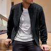 Men Suede Jacket Stand Collar Long Sleeve Zipper Placket Coat with Side Pockets