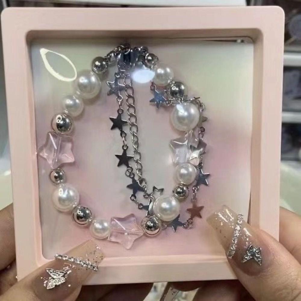 Perlenbesetztes Doppellagiges Kettenarmband Doppellagige Sternarmbänder Harajuku Modeschmuck Geschenk