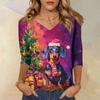 3/4 Sleeve Shirts For Women Print Christmas Tees Blouses Casual Plus Size Basic Tops Pullover