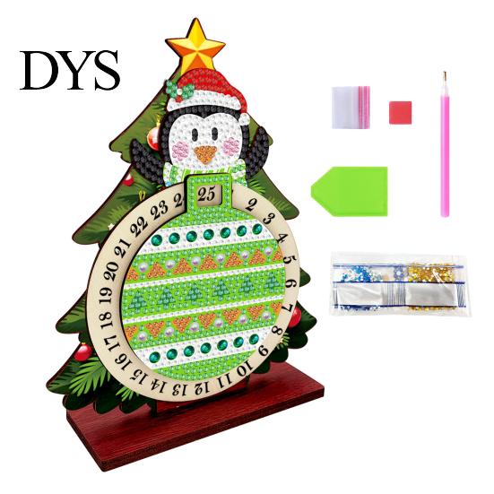 DIY Holiday Table Decor Christmas Rhinestone Painting Countdown Calendar, 25 Days Rotating Gemstone Decoration Tree Advent Wooden Tabletop Ornament