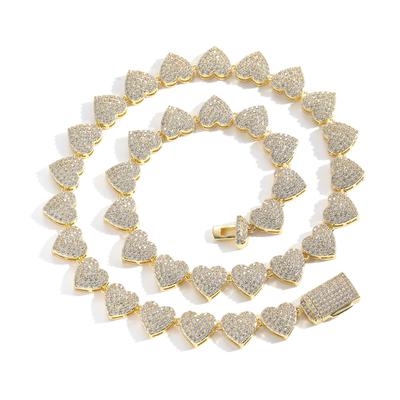 JUXIN Fashion Couple Jewelry Micro Pave Zircon Heart Link Chain Bling CZ Iced Out Heart Necklace for Valentine's Day Gift