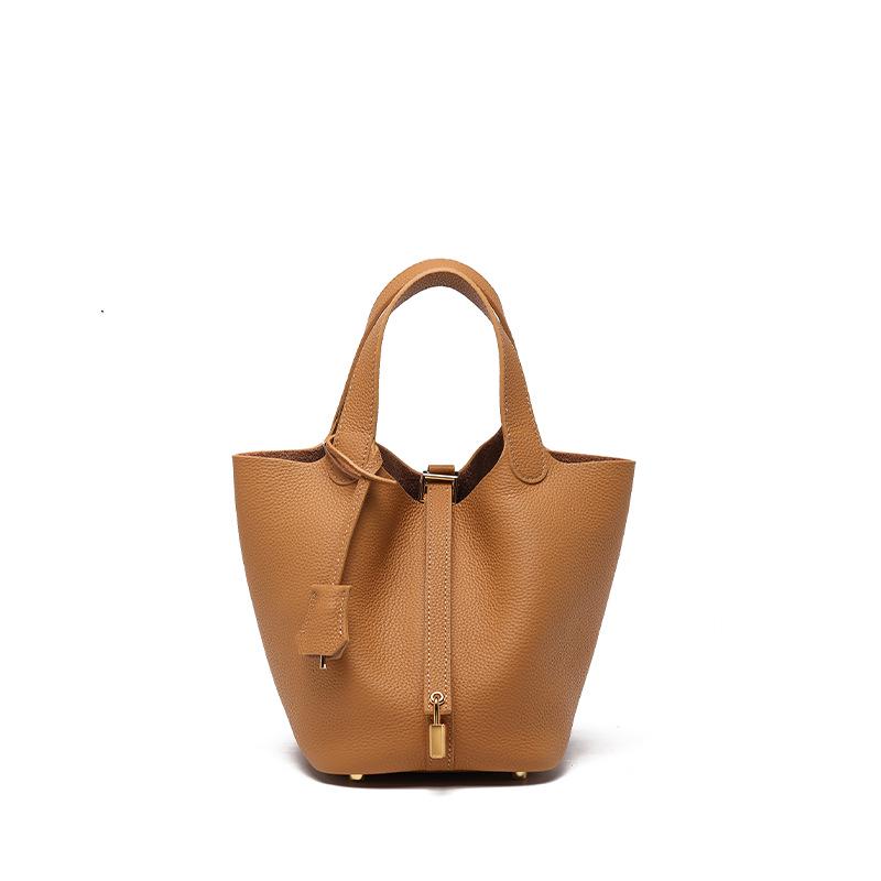Women's High-Quality Genuine Leather Bucket Bag - Exquisite Cowhide Handbag