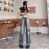 Foreign Trade European and American Single Women Fashion Ripped Jeans New Knee Hollow Design Printing and Dyeing Color Loose Harem Pants