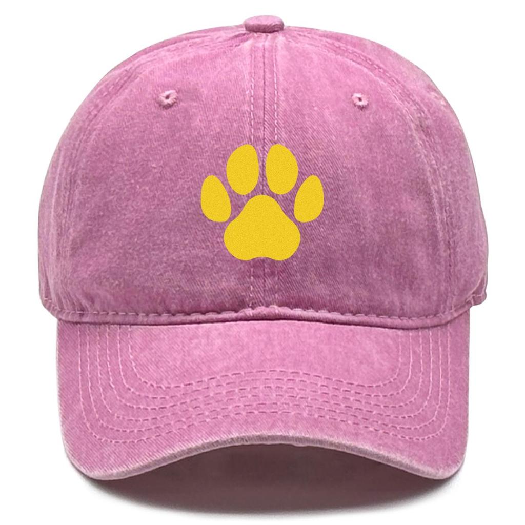 Golden Cat Paw Print Snapback Sun Hat, Mesh Hat Cozy Leisure Casual Breathable Adjustable Baseball Cap