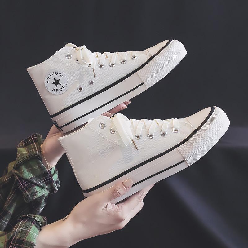 High-top Canvas Shoes Women's Platform Heightening Shoes Spring New College Style Casual Shoes Cloth Shoes Student Board Shoes