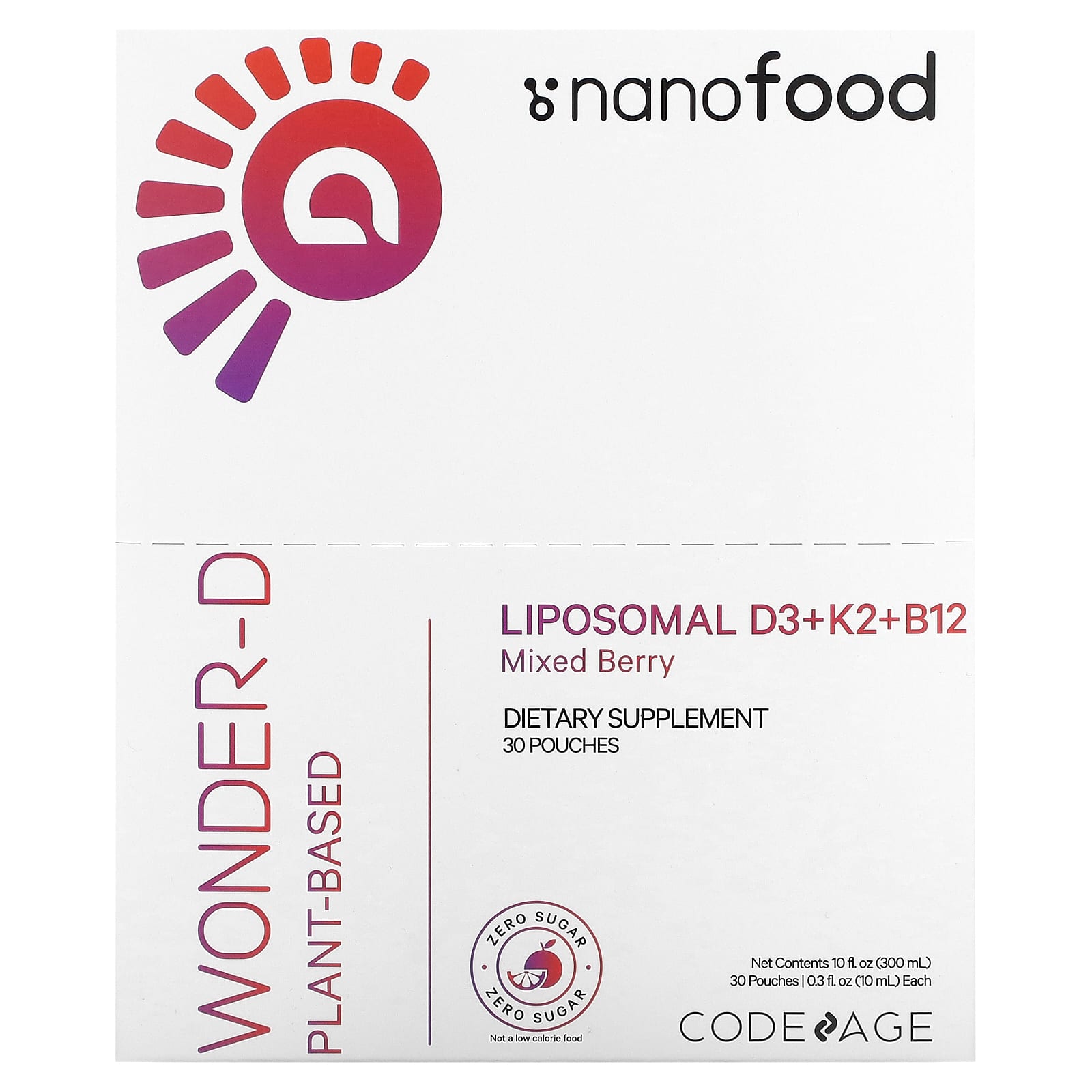 

Codeage, Nanofood, Liposomal D3+K2+B12, суміш ягід, 30 пакетиків, 10 мл (0,3 рідкої унції) кожен